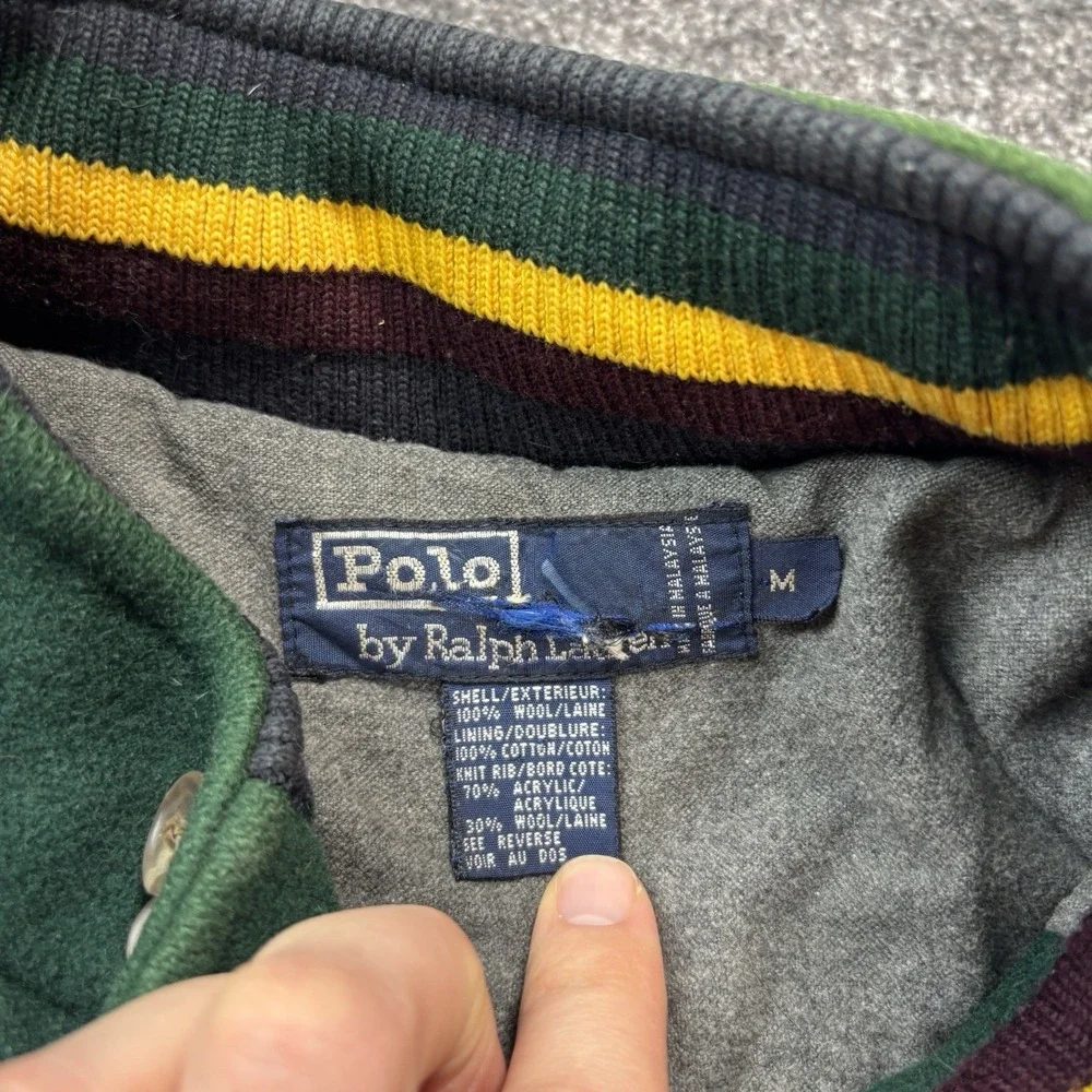 Vintage 90s Polo Ralph Lauren Varsity Bomber Jacket Medium Wool Shield Crest